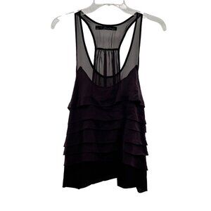 Patterson J. Kincaid Ruffle Tank Top Sheer Back Purple Size Large Racerback